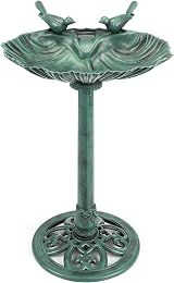 CHRISTOW Clam Shell Resin Bird Bath Garden Stand 80cm Green