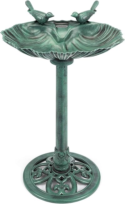 CHRISTOW Clam Shell Resin Bird Bath Garden Stand 80cm Green