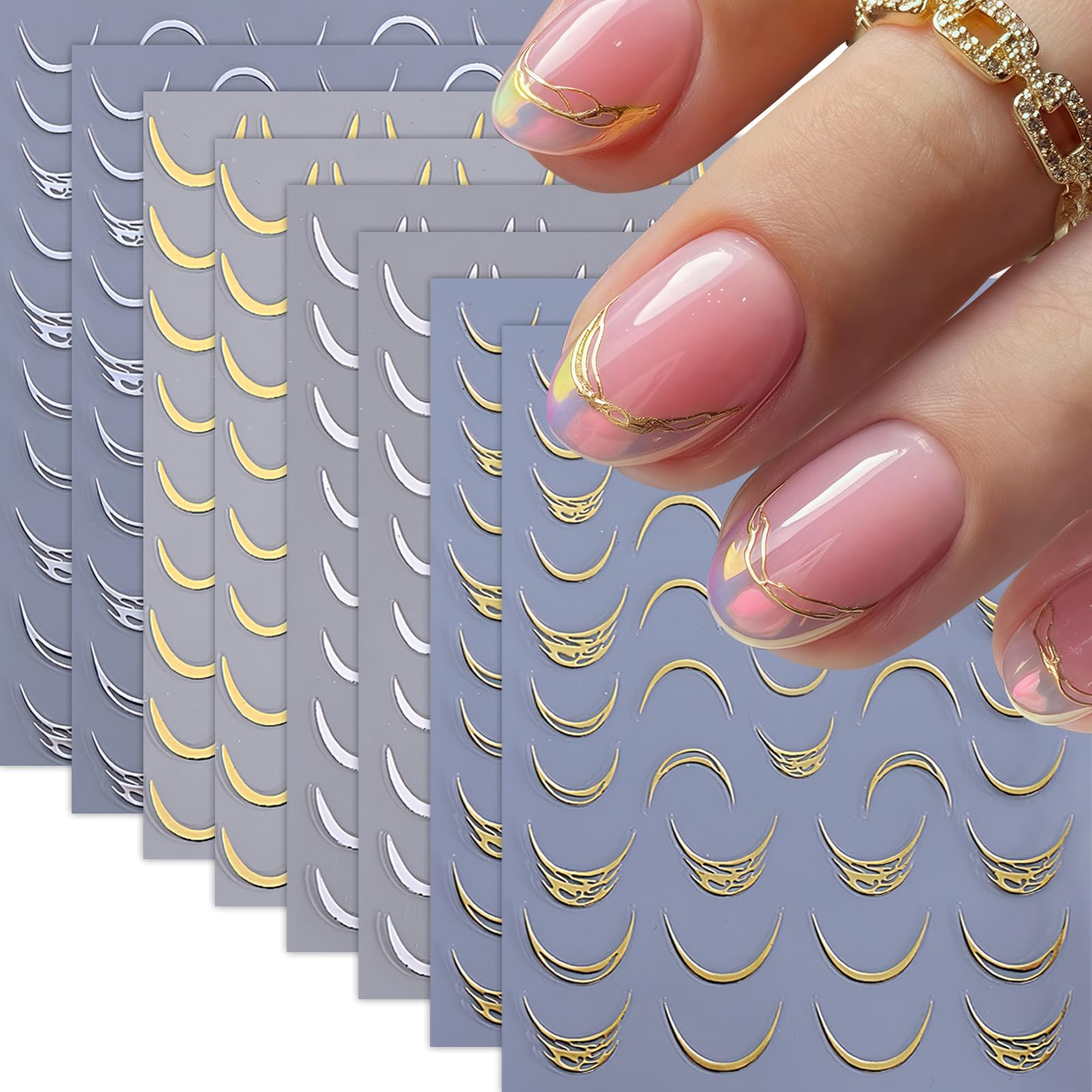 French Nail Art Stickers Curve Line Nail Decals 3D