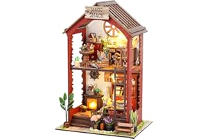 Funle Book Nook Kit, 3D Wooden Miniature Miniature Dollhouse kit Crafts for Adults, Tiny House Kit to Live in with LED Lights