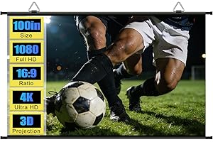 100 inch Projector Screen, XIAOHUI Portable Movie Projector Screen for Outdoor Indoor with 3 pcs Adhesive Hook, 4K Hanging AL