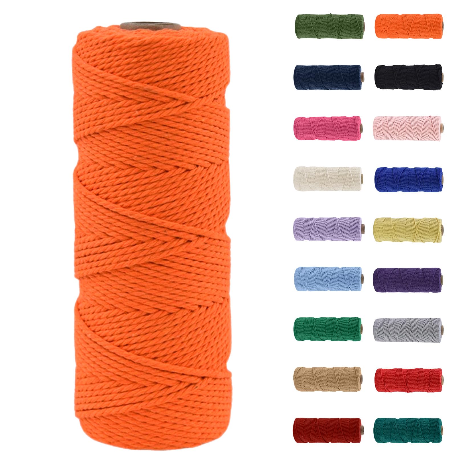 MORAINJAY 2mm Macrame Cord 100m, Orange Macrame Cotton Cord Twine Rope Craft String, Cream Natural Cotton Rope for Macrame Art, DIY Crafts & Gift Wrapping - 16 Vibrant Colors, Soft & Chemical-Free