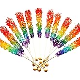 Rainbow Rock Candy - Colorful Rock Candy Sticks Individually Wrapped Extra Large (12 pieces - 22 grams per pop) Old Fashioned Crystal Candy for Candy Buffet - Birthday Party Favors - Wedding and Baby Showers