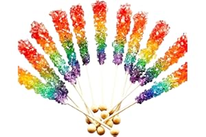 RBBZ PARTY Rainbow Rock Candy - Colorful Rock Candy Sticks Individually Wrapped Extra Large (12 pieces - 22 grams per pop) Great for Birthday Party Favors - Candy Buffet