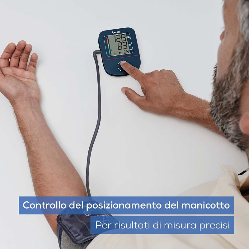 BM 25 misuratore di pressione da braccio, funzionamento semplice con un pulsante, misurazione precisa, rilevamento aritmie, porta USB-C, polsino 22-42 cm, trasferimento dati a Apple Health