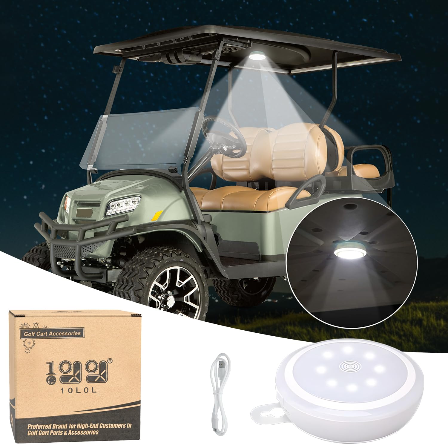 Photo 1 of 10L0L Universal Golf Cart Dome Light, USB Rechargeable Battery Powered Super Bright Golf Cart LED Roof Lighting