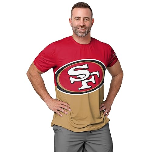 FOCO San Francisco 49ers NFL Mens Cropped Big Logo Colorblock Rash Guard - M