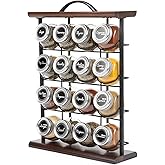 Orii 16 Jar Acacia Wood & Metal Wire Spice Rack with Spices Included, Storage for Spices and Seasoning, Black & Brown