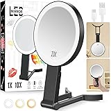 Travel Makeup Mirror with Lights, Lightened 10X/1X