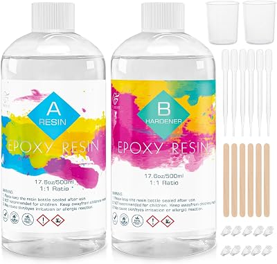Funxim Crystal Clear Epoxy Resin Kit 1L Self Leveling 1:1 500ml+500ml