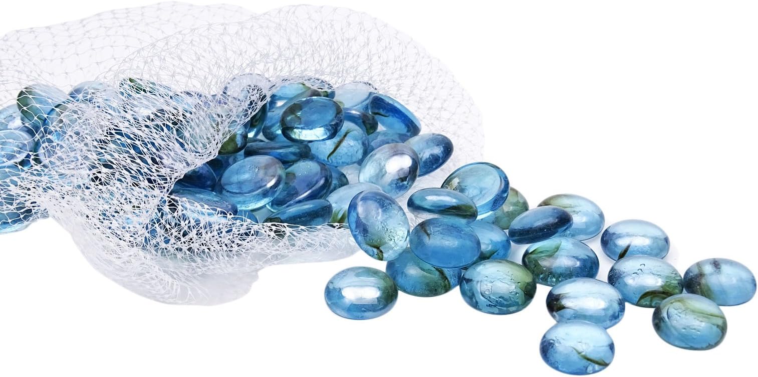 Indianbeautifulart Blue Swirl Stone Home Decor Marbles Decoration Aquarium Flat Bottom Glass 35 Pieces