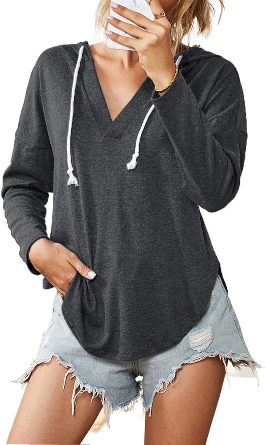 womens deep v neck hoodie
