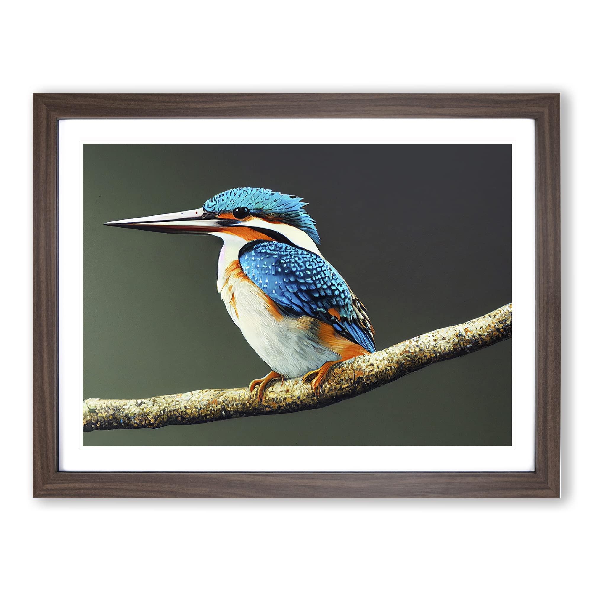 Captivating Kingfisher Bird Framed Print | A4 Walnut Framed Wall Art | Ready to Hang | Modern Nature Picture | Living Room Bedroom Lounge Office