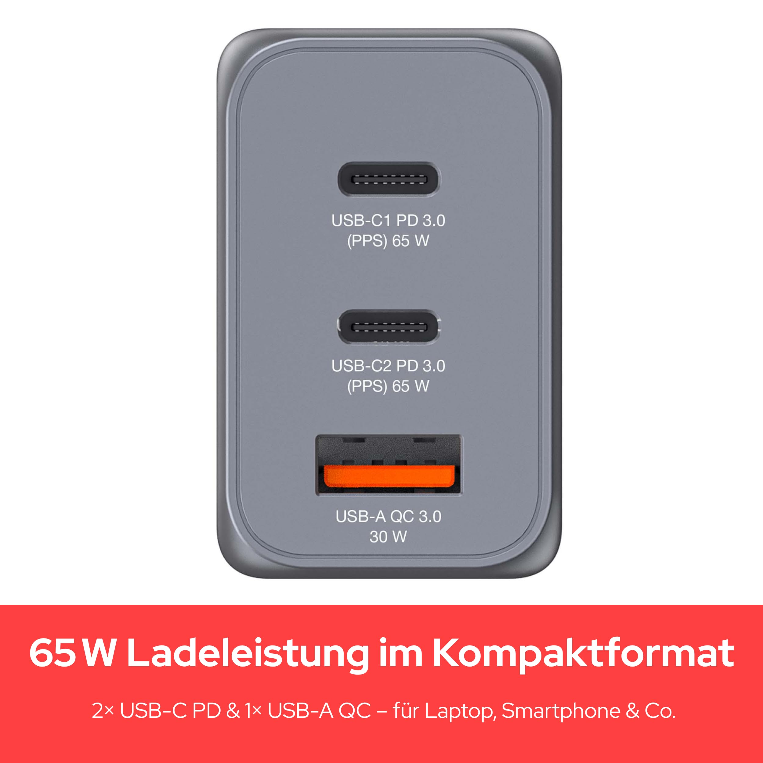 Verbatim GaN Charger 65 W, 3 Ports USB-C Ladegerät, Power Adapter mit 2 x USB-C und 1 x USB-A, Schnellladegerät als Mehrfachstecker, für Apple MacBook, Notebook, iPad, iPhone, Samsung und Co 5