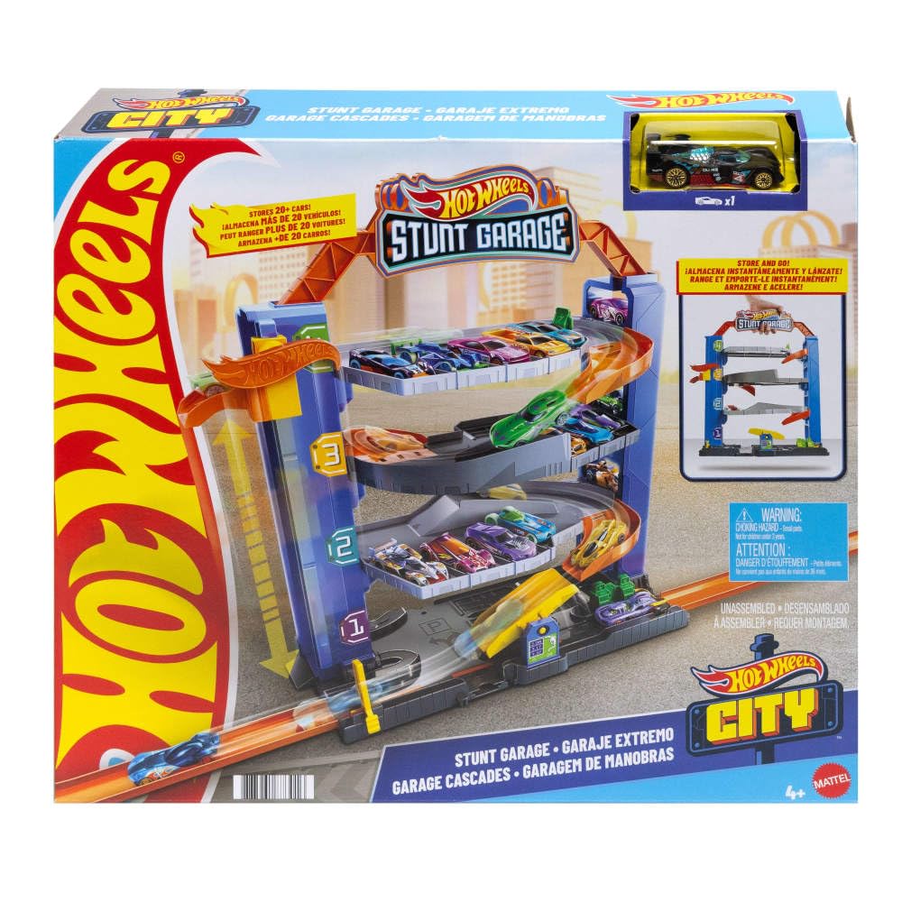 Hot Wheels City Stunt Garage Play Set Gift Idea for Ages 3 to 8 years elevator to upper levels Connects to other sets, GNL70