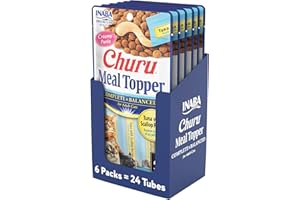 INABA Churu Meal Topper for Cats, Complete & Balanced, Creamy, Lickable Purée Cat Food Topper, 0.5 Ounce Tube, 24 Tubes (4 per Pack), Tuna with Scallop Recipe