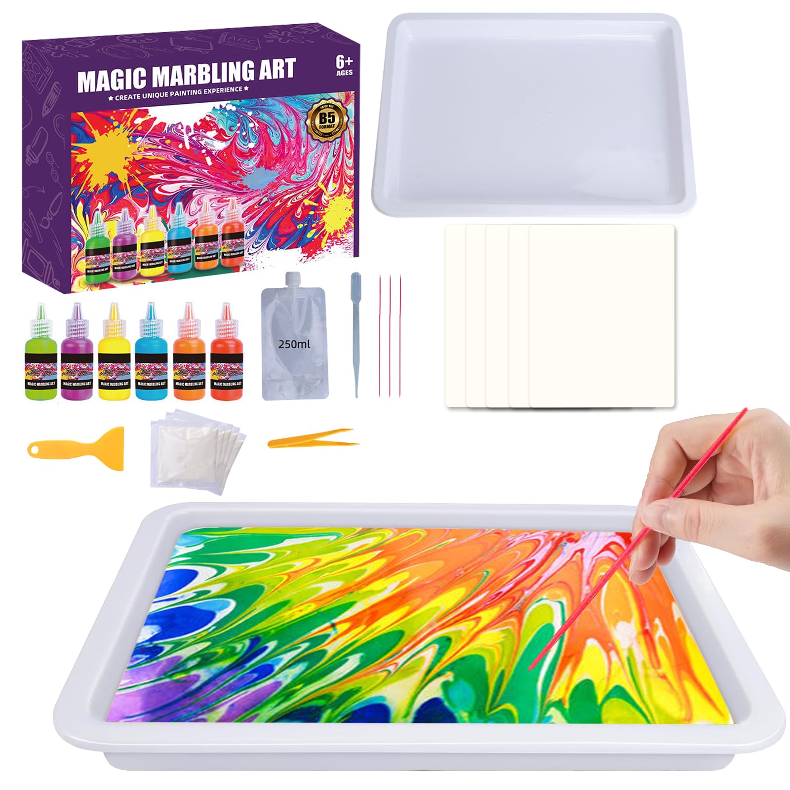 ZhuXIXILiang Colour Water Marbling Paint Kit Craft Kits Paint Craft Kits Creative Toys with Tray & Tools Birthday Xmas Gift Ideas