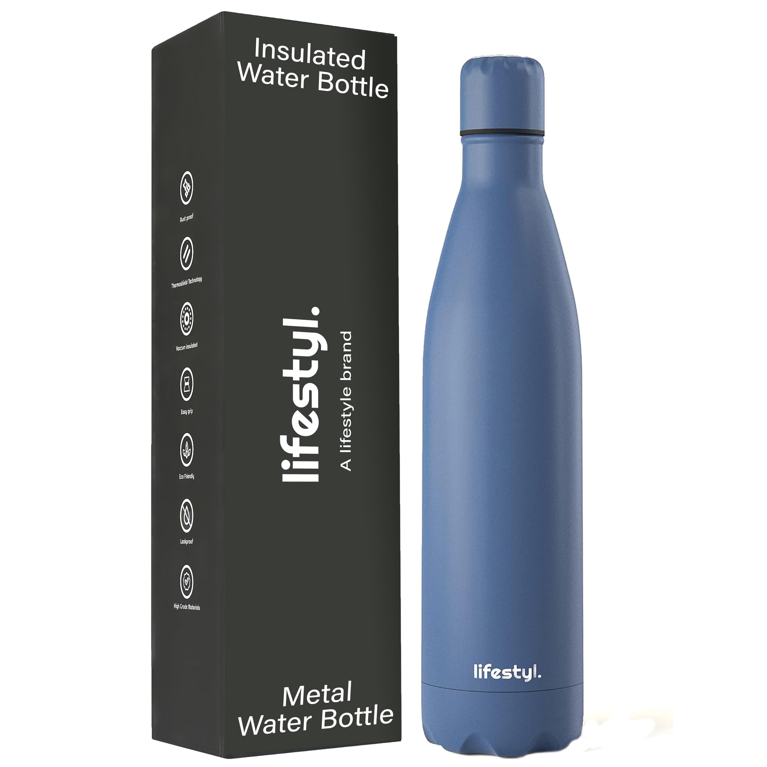 Lifestyl Stainless Steel Water Bottle | 24 Hrs Cold & 12 Hrs Hot| Thermoshield Technology Vacuum Insulated Metal Water Bottles, Leak-Proof Drinks Bottle for Gym (Midnight Navy, 1000 ml)