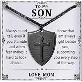 Someki To My Son Necklace Stainless Steel Cross Shield Pendant Necklace for Men Christian Religious Jewelry Inspirational Birthday Gifts for Son