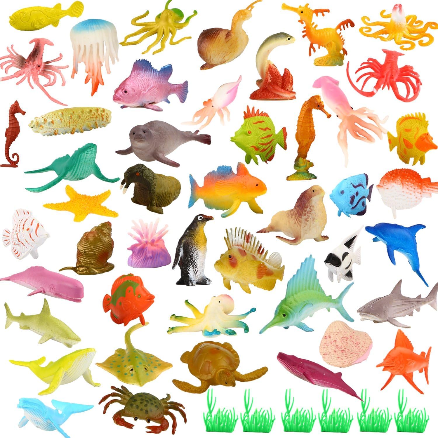Funcorn Toys Ocean Sea Animal, 52 Pack Assorted Mini Vinyl Plastic Animal Toy Set, Realistic Under The Sea Life Figure Bath Toy for Child Educational Party Cake Cupcake Topper,Valentines Day Gift