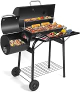 SUNLIFER Charcoal BBQ Grill With Offset Smoker Large Barrel 62x30CM