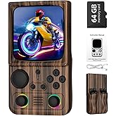 R36T MAX Upgraded Retro Handheld Game Console with 4000mAh Battery, 4.0'' IPS Screen, Retro Gaming Console with Portable Case, Supports WiFi Networked Fighting and OTG(Wood Grain Coffee Brown)