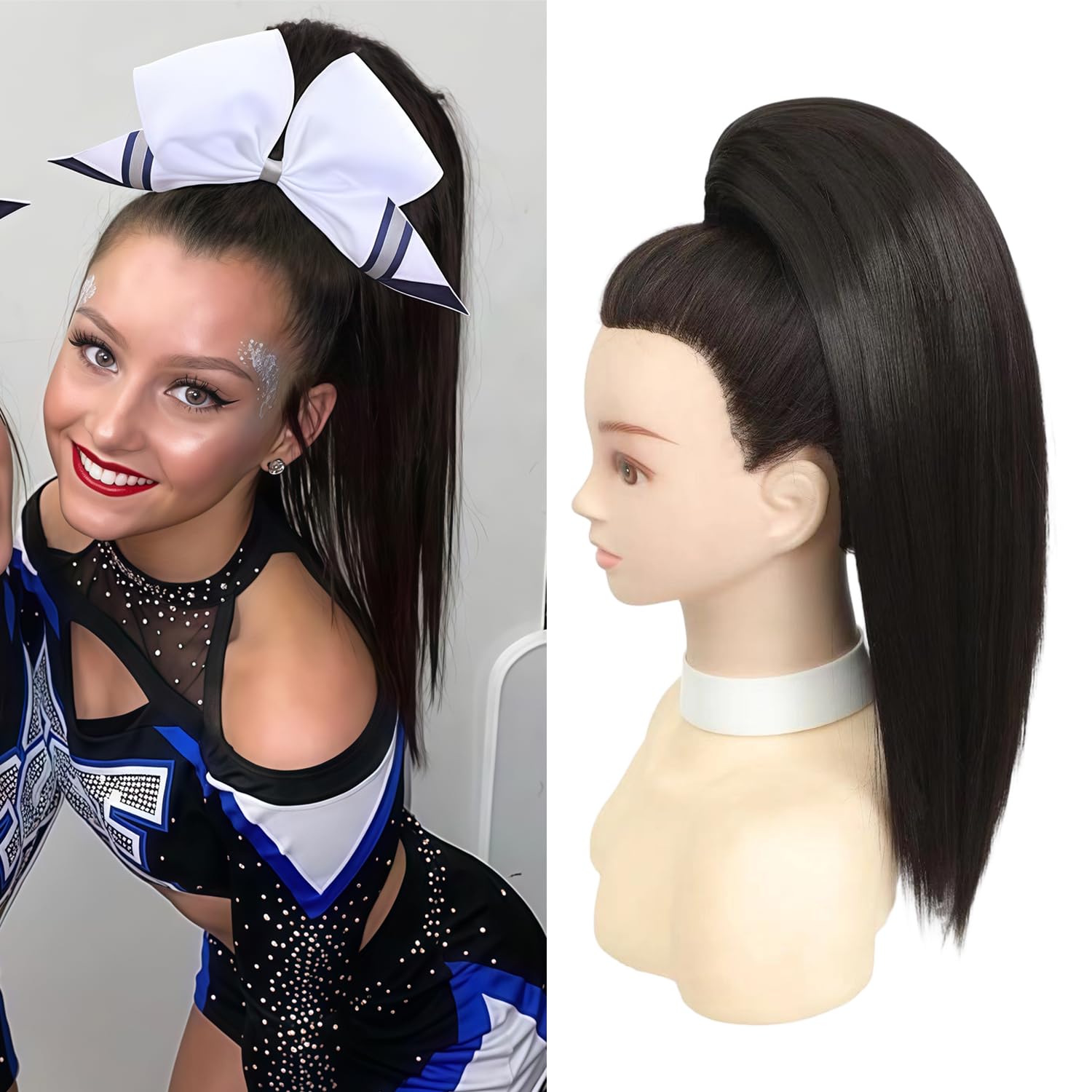 Photo 1 of Cheer Hairpiece All Star Straight Cheer Ponytail Cheer Hair for Cheerleader Competition 200% density,Thick and Soft Hair,Dark Brown