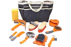 GUZHIYUE Horse Grooming Kit, Grooming Supplies Includes Horse Brushes and Handbag, Brush Set, Curry Comb, Hoof Pick, Sweat Scraper, Sponge Etc., Suitable Gifts for Riding Enthusiasts Lovers