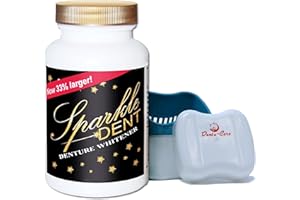 US DENTAL COOPORATION Sparkle Dent Denture Cleaner Whitener Bundled with Dentu-Care Denture Case Cup With Basket and Lid for Easy Storing Of Retainer Invisalign Mouthguard