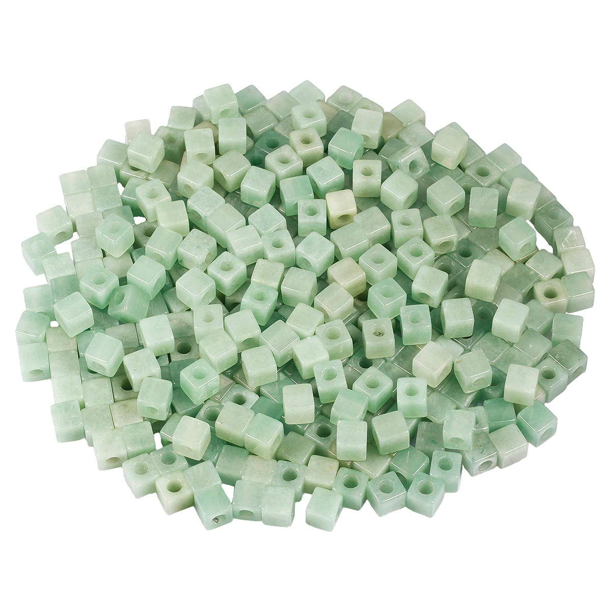 mookaitedecor 30pcs 10mm Natural Green Aventurine Cube Large Hole Gemstone Beads for Jewellery Making, Square Spacer Loose Large Hole Crystal Stone Beads for Bracelet Making Crafting Macrame 5mm Hole