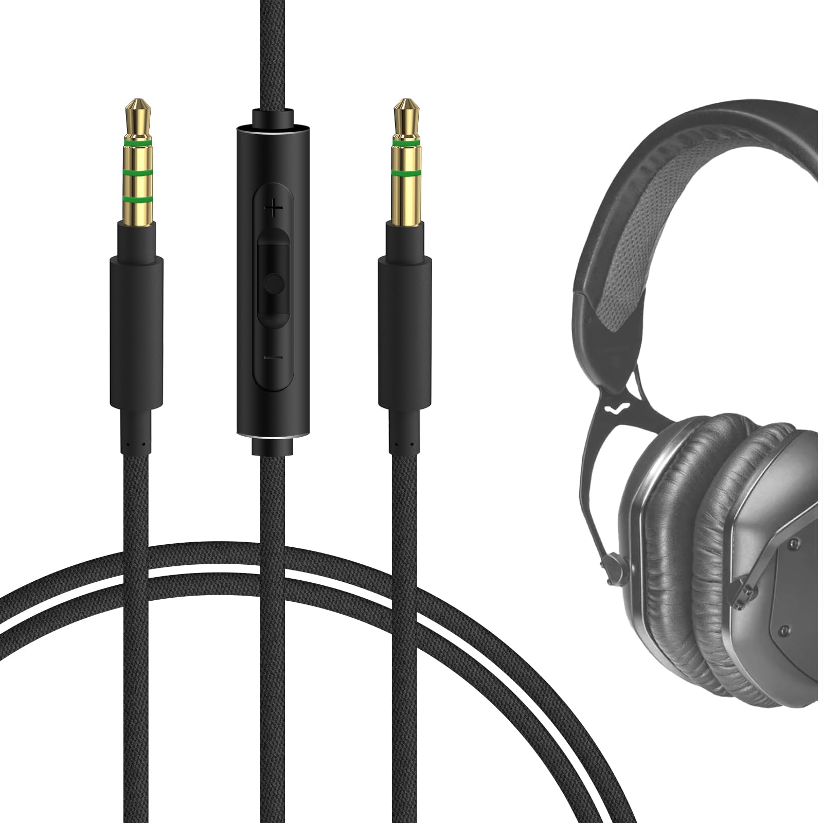 GEEKRIA Audio Cable with Mic Compatible with V-MODA Crossfade LP Headphones, 3.5mm to 3.5mm Braided Nylon Replacement Cord with Inline Microphone and Volume Control (4ft / 1.2m)