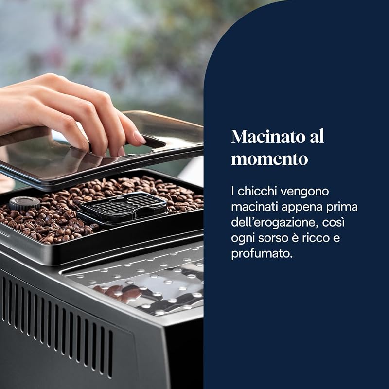 Magnifica S ECAM22.110.B, Macchina da caffè Automatica, Chicchi macinati al momento, 4 Bevande One Touch, Montalatte classico, Spegnimento Programmabile, Nero