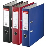 Esselte, Pack 3 A4 Lever Arch File, 550 Sheets Capacity, PP, Plastic Cover, Red, Blue and Black File Folders, 628327