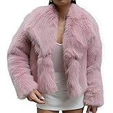 YKR Women's Faux Fur Coat Fluffy Short Jacket with Lapel Shaggy Winter Parka Ultra Warm Furry Coat