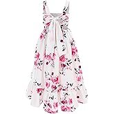 Flofallzique Floral Girls Summer Dress Maxi Flowy Tie Back Spring Kids Birthday Party Sundress