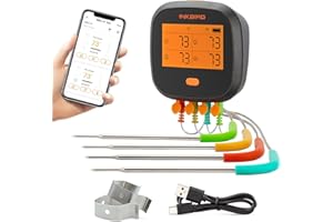 INKBIRD WiFi Meat Thermometer for Grilling, Unlimited Rang Rechargeable BBQ Thermometer APP Calibration, Temp Graph Mobile Notification, 4 Colorful Probes Food Thermometer for Pellet Smoker Oven