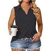 VOGRACE Plus-Size-Tank-Tops for Women Summer Collared V Neck Tunics Casual Flowy Sleeveless Polo Shirts Dressy Work Blouses