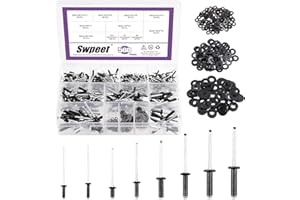 Swpeet 560Pcs Black 3/32" 1/8" 5/32" 3/16" Pop Rivets Assortment Kit with Stainless Steel Backup Washers, Assorted Aluminum B