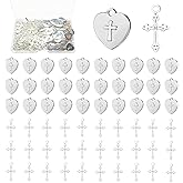 DANUDON 200PCS Religious Cross Charms Alloy Religious Jesus Crucifix Beads Silver Heart Shaped Cross Pendant Mini Christian Charms for Jewelry Making, with Box, 2 Styles
