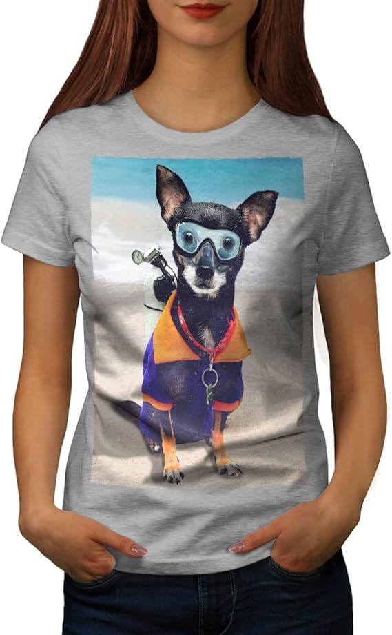wellcoda Komisch Niedlich Hund Meer Tier Frau TShirt Wasser Lässiges