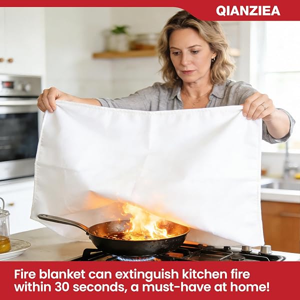 QIANZIEA 4 PACK FIRE BLANKET 40” X 40” – EMERGENCY FIRE BLANKET FOR KITCHEN & HOME, FIBERGLASS FIRE SUPPRESSION BLANKET
