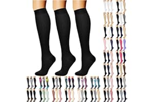 3 Pairs Compression Socks Women & Men Full Support Outdoor Stockings Knee-Length Socks for Nurses Running Cycling
