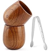 Wooden Bourbon Glasses Set, 2pack Old Fashioned Whiskey Charred Tumbler with Ice Tweezer, Drinking Glass Set Birthday Whiskey Gifts for Men, Dad or Brother Bourbon Lovers, 9oz