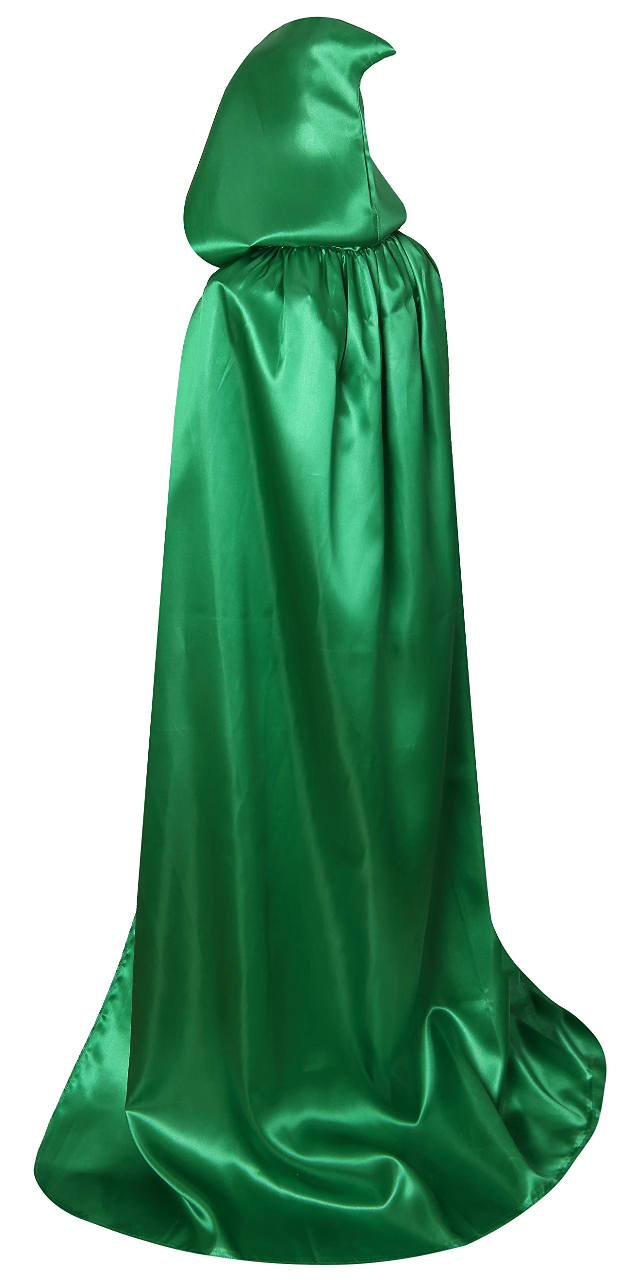 Txian Extra Long Hooded Satin Cloak, Halloween Fancy Cape for Adults (Green)