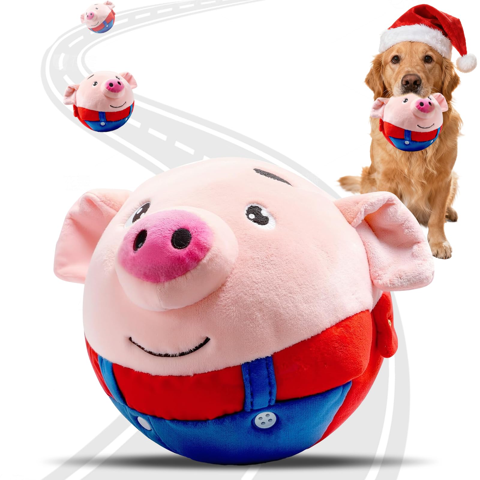 Pipihome Interactive Dog Toys, Active Moving Pet Plush Toy, Bouncing Piggy Dog Toy with Talking Shake Bounce, Interactive Dogs Ball for Pets Cats Small And Medium Dogs
