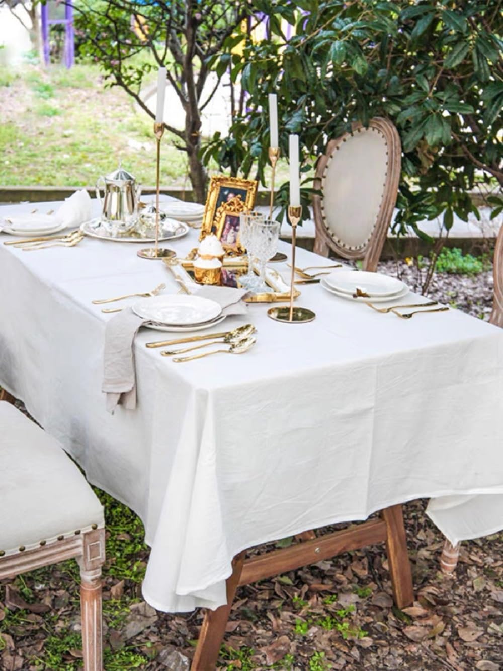 Photo 1 of BUYSK Off White Tablecloth, 100% Cotton Fabric Table Cloth for Festival Picnic Wedding Party and DIY Dye Project, Machine Washable(55 x 98 inch)