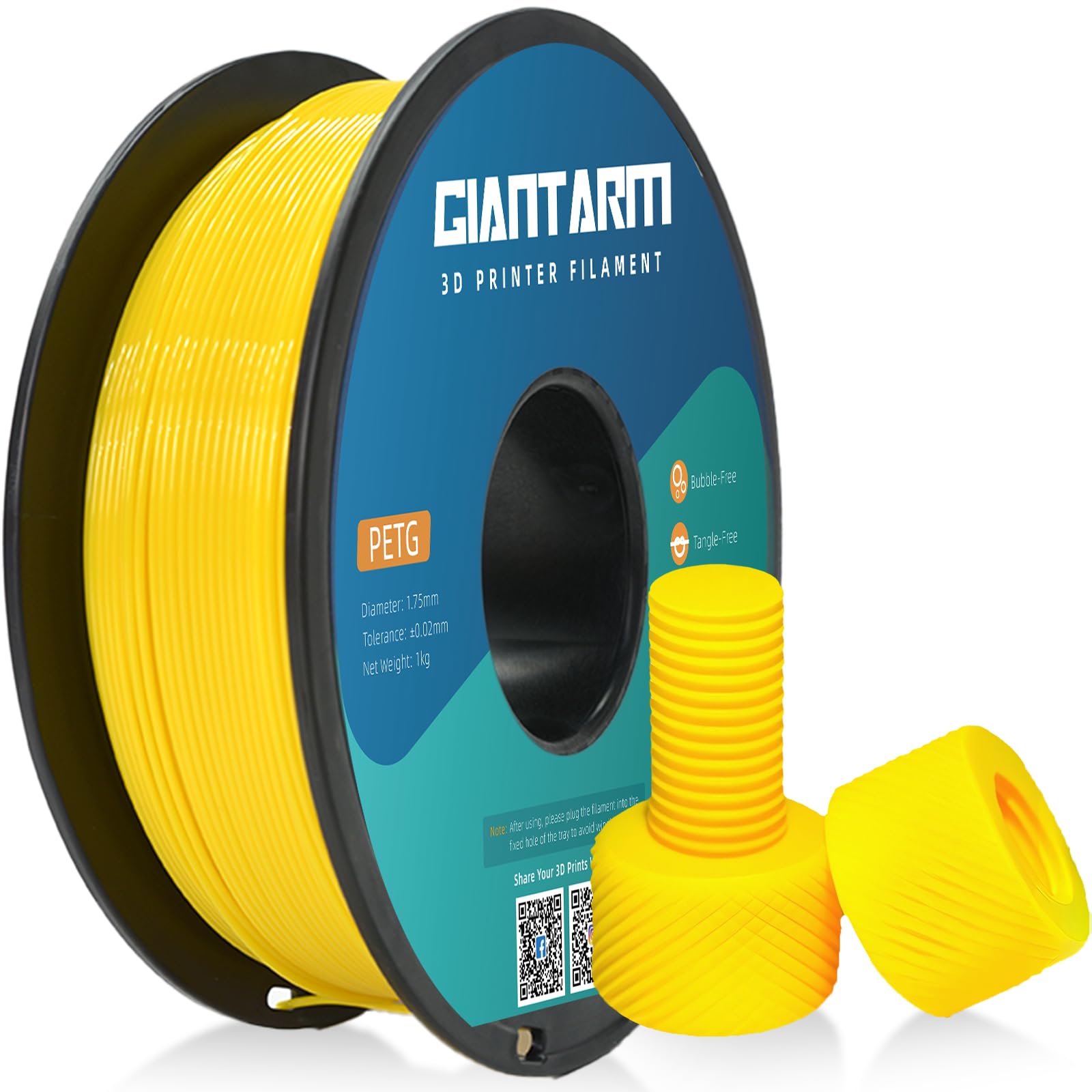 Photo 1 of GIANTARM Yellow PETG 3D Printer Filament Toughness Enhanced 1kg (2.2lbs), 1.75mm Dimensional Accuracy +/-0.03mm, 1080 Feet?330m/Roll, Vacuum Package, Fit for Most 3D FDM Printer