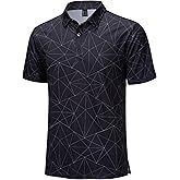 Cotrasen Mens Golf Polo Shirts Short Sleeve Quick-Dry Print Tee Shirt Moisture Wicking Performance Polo Strech Shirts