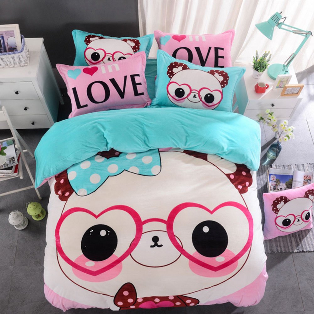 4 Pieces Love Panda Duvet Cover Sets King Size Bedding Sets 1Bed Sheet 1 Duvet Cover 2 Pillow cases (Panda Love)