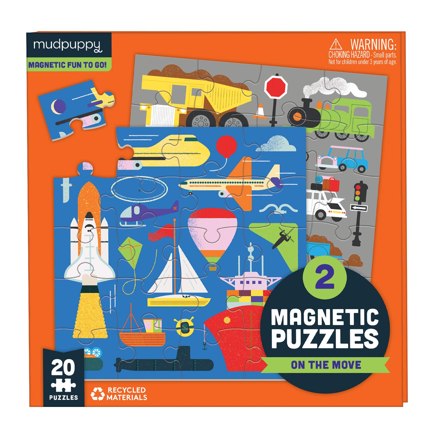 Mudpuppy On The Move - Tri Fold Magnetic Puzzles Featuring Two 20 Piece Transportation Themed Artwork